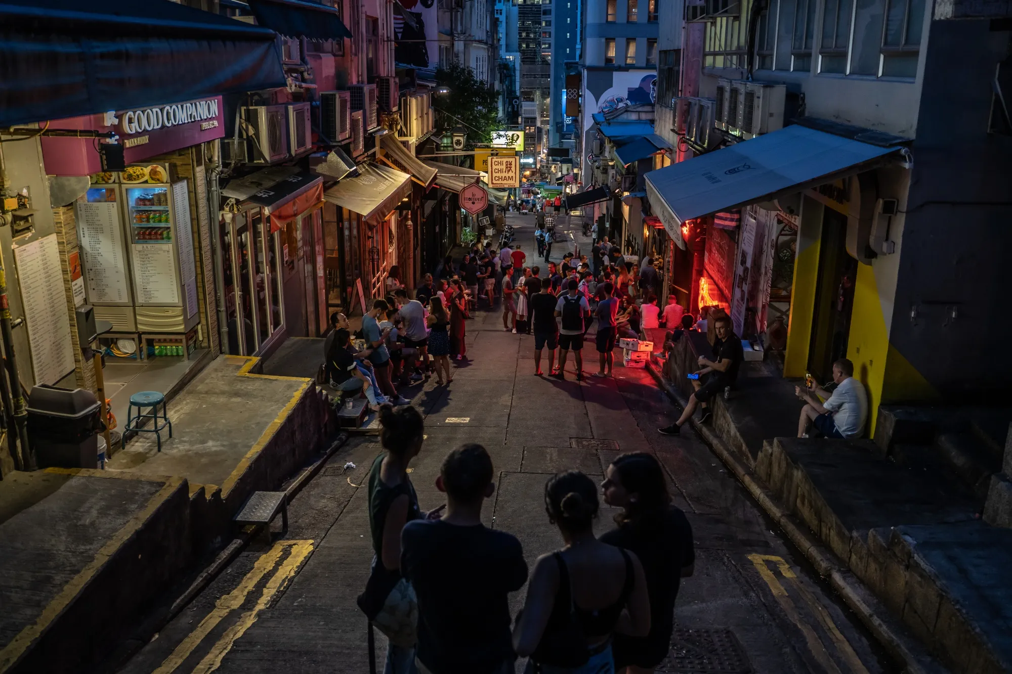 People gather in the Soho nightlife area in Hong Kong on July 17.