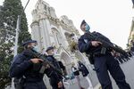 Police officers stand guard at&nbsp;the Notre-Dame&nbsp;Basilica in Nice&nbsp;following&nbsp;the attack, on Oct. 29.