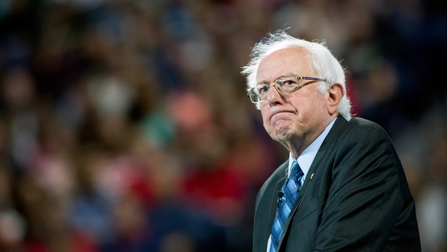 Senator Bernie Sanders, an independent from Vermont and 2016 Democratic presidential candidate, pauses while speaking during a Liberty University Convocation in Lynchburg, Virginia, U.S., on Monday, Sept. 14, 2015.
