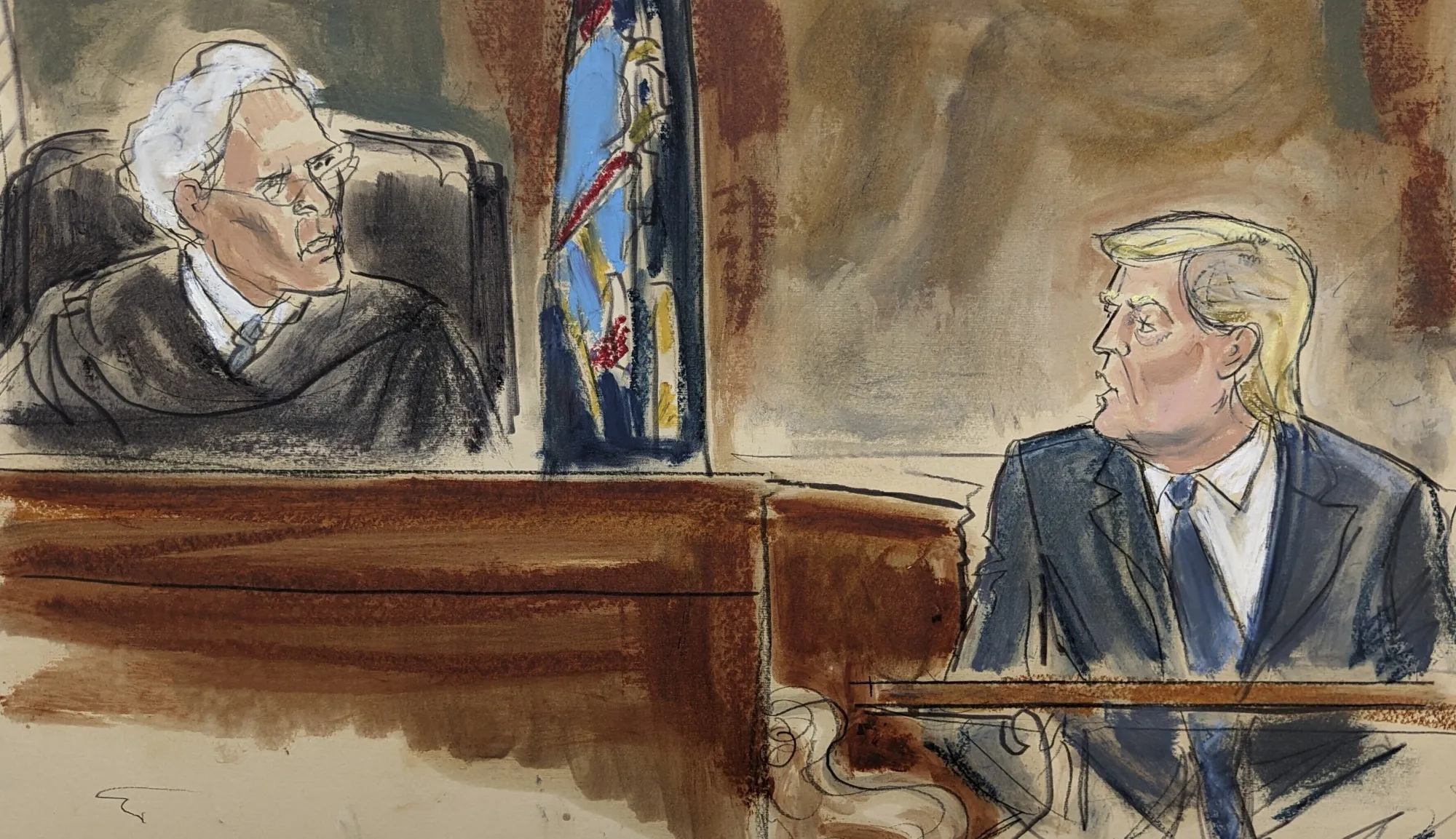 Judge Arthur Engoron questions Donald Trump on the witness stand in New York Supreme Court&nbsp;in New York.