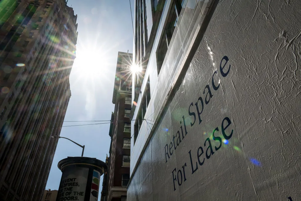 A for-lease sign is displayed in San Francisco.