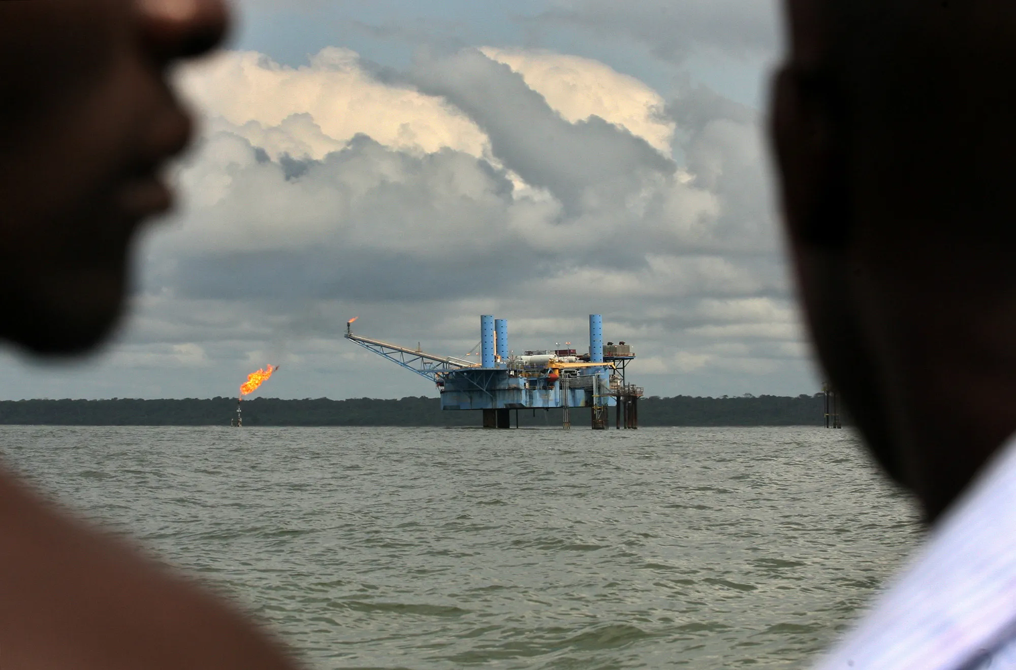 An oil rig sits in Nigeria's delta region.