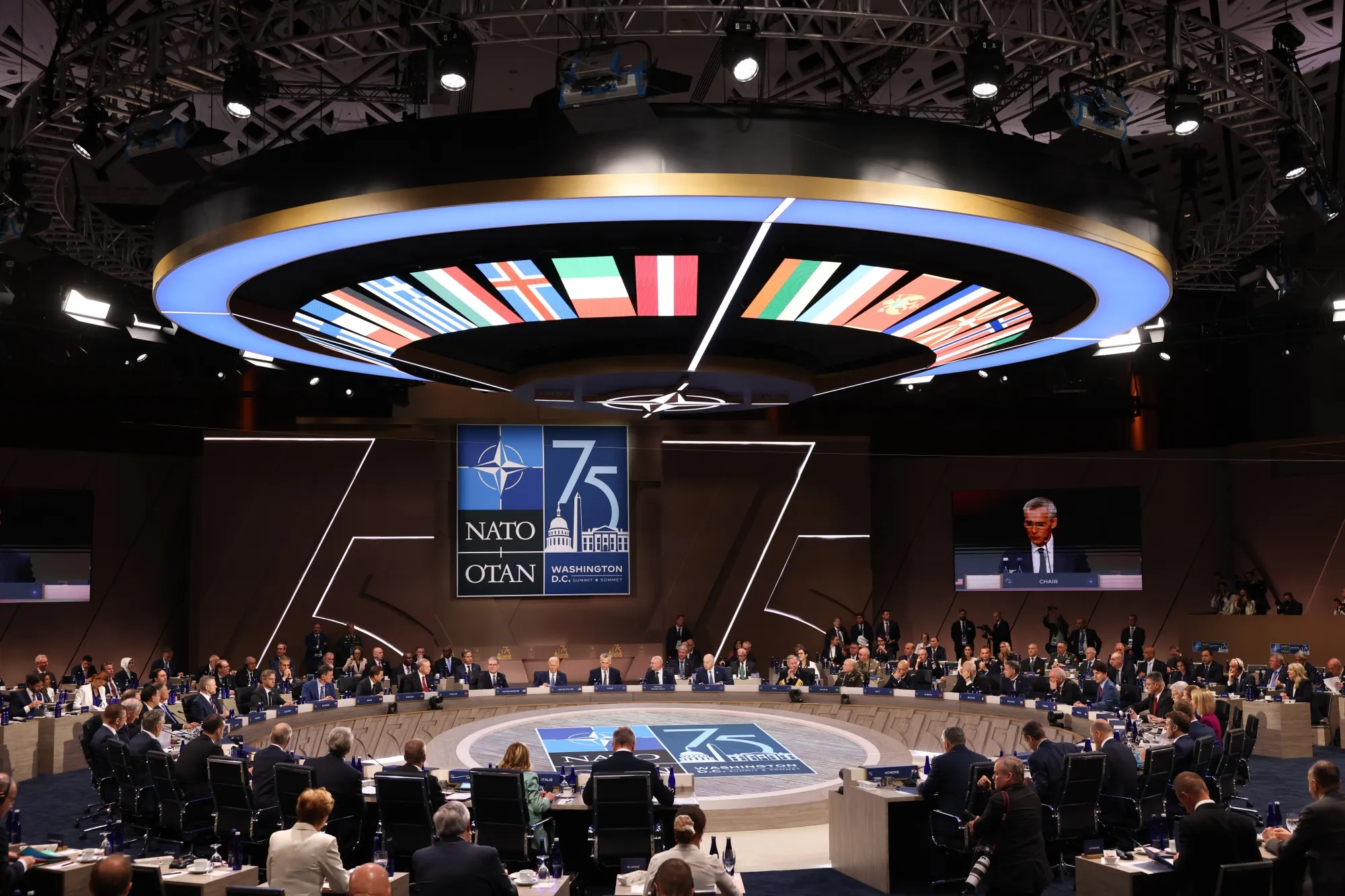 Leaders attend a working session during the NATO Summit in Washington, DC on July 10.