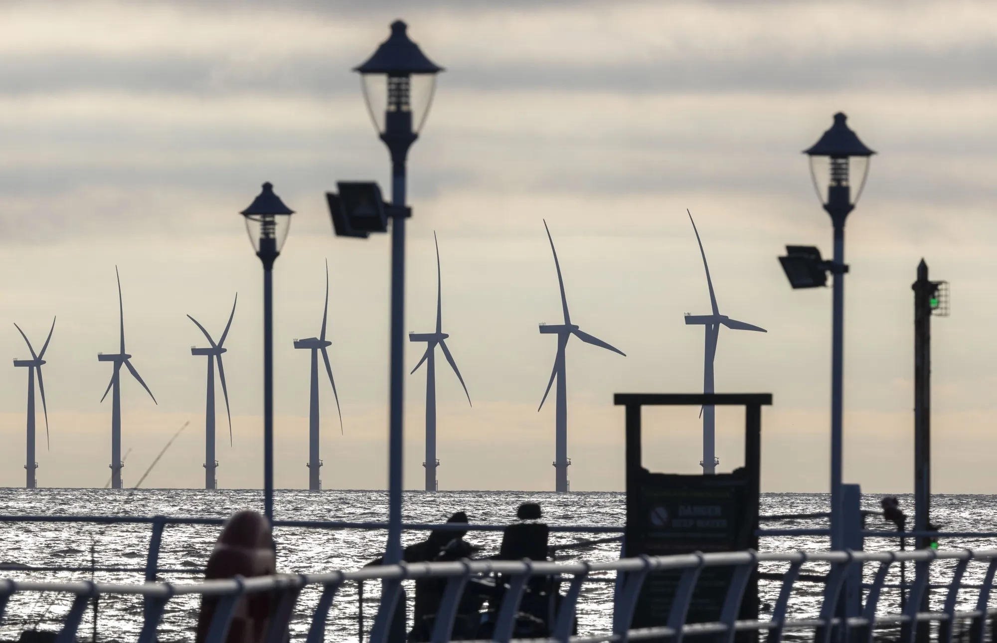 Wind turbines off the coast of Clacton On Sea, UK.