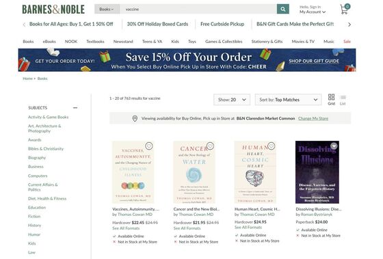Anti-Vaxxer Books Top Search Results at Amazon, Barnes & Noble