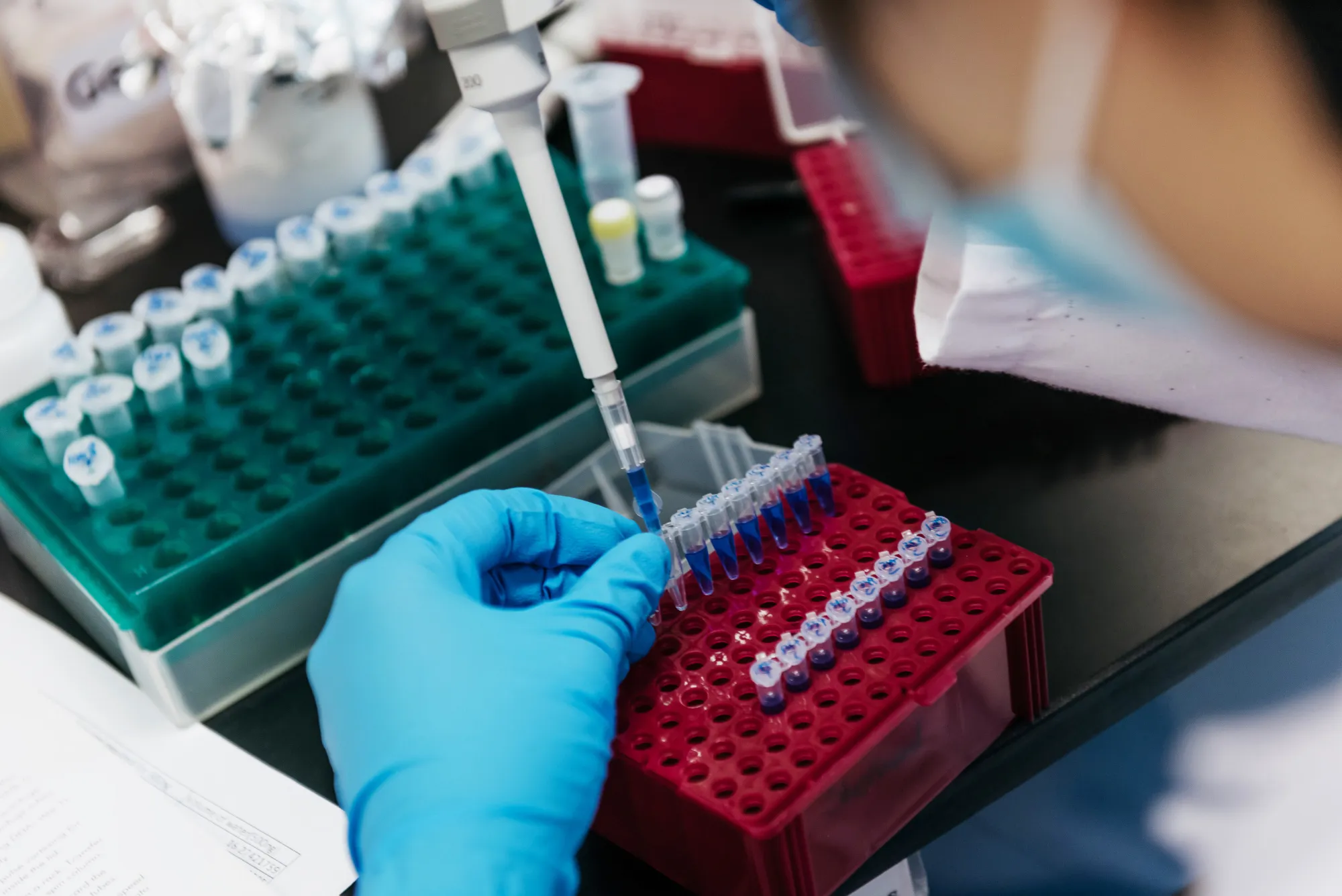 A technician prepares a sample inside the laboratory .