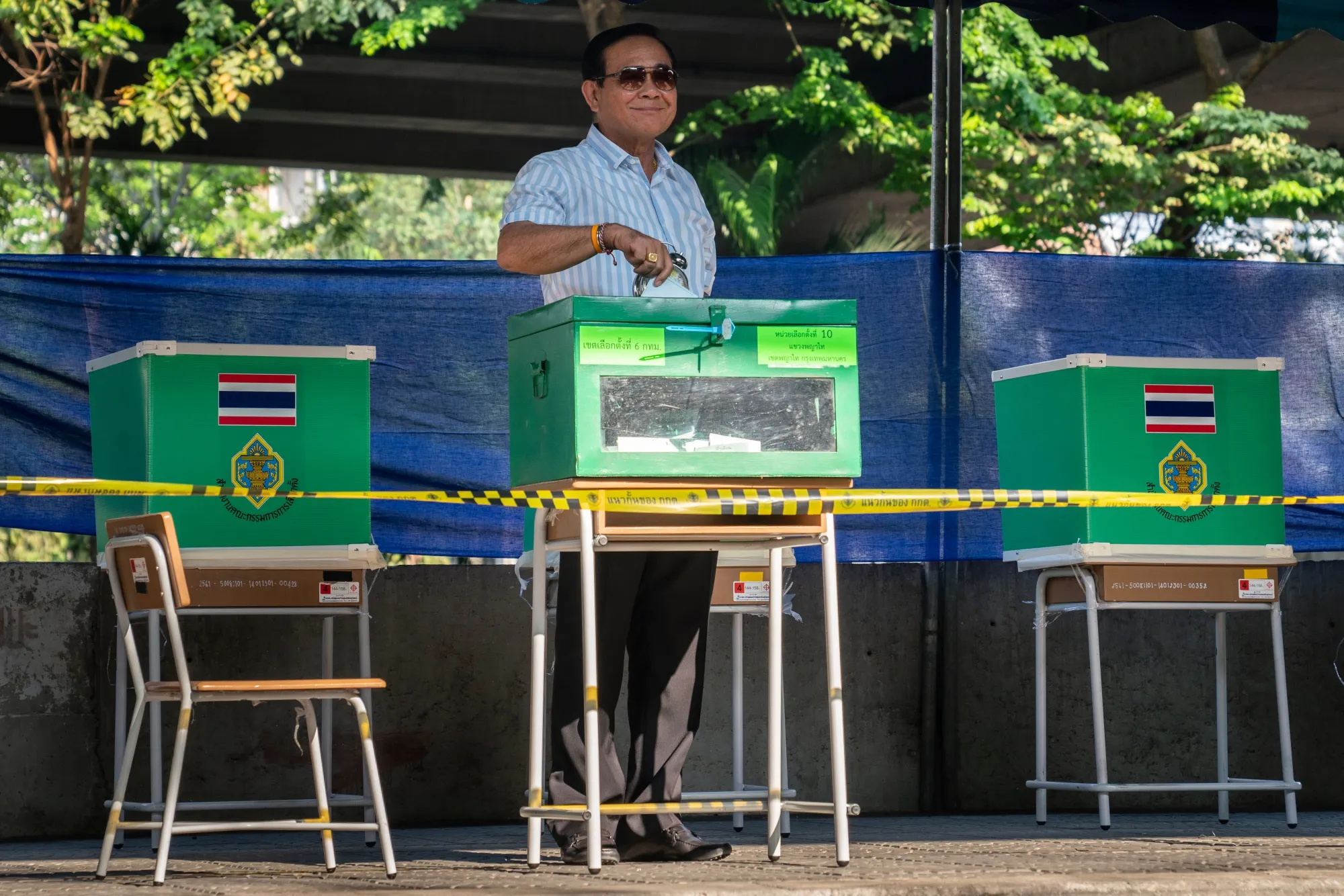 Prayuth Chan-Ocha casts his ballot at a polling statio in Bangkok on March 24.