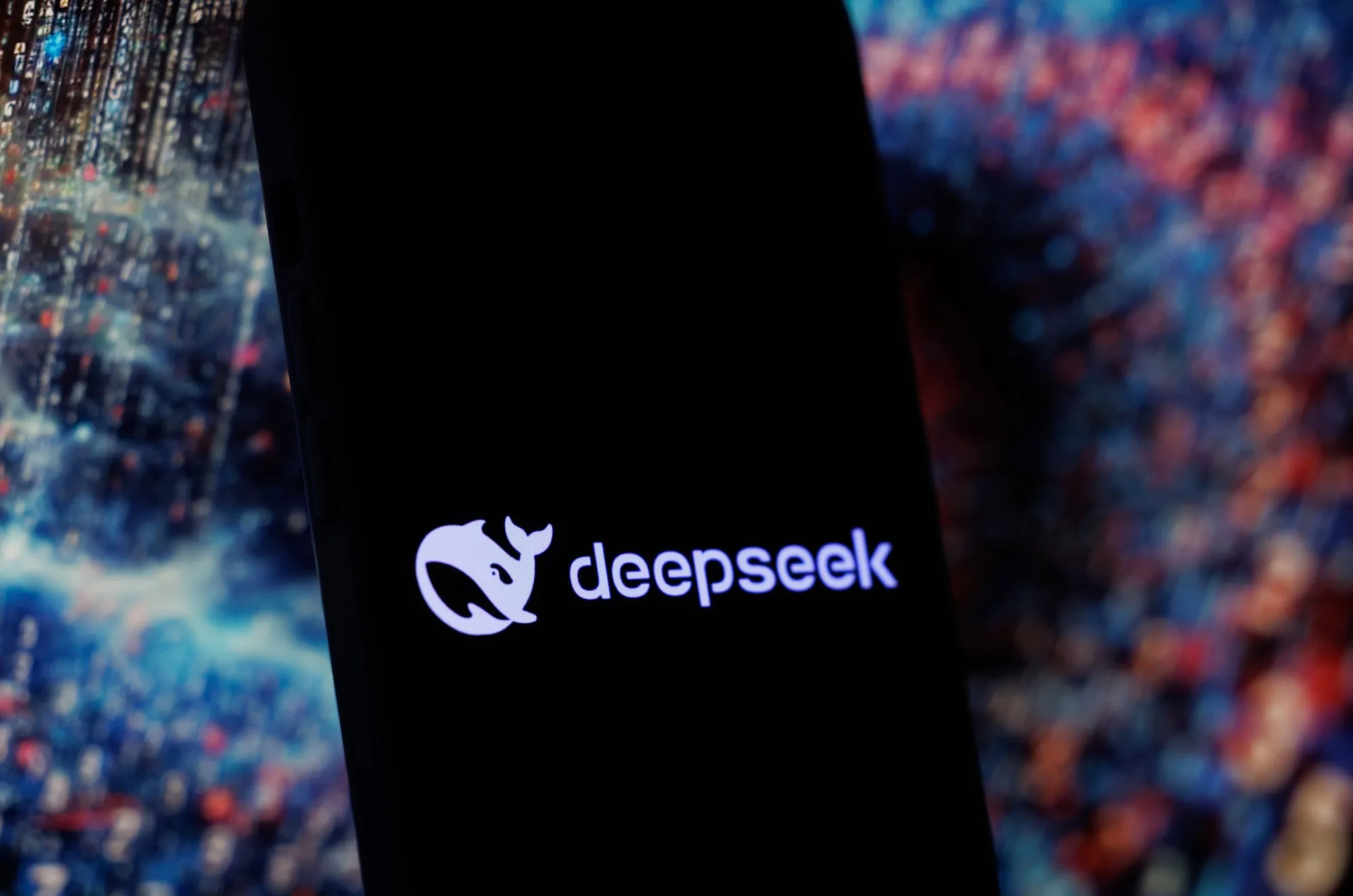 A DeepSeek artificial intelligence company logo on a mobile.