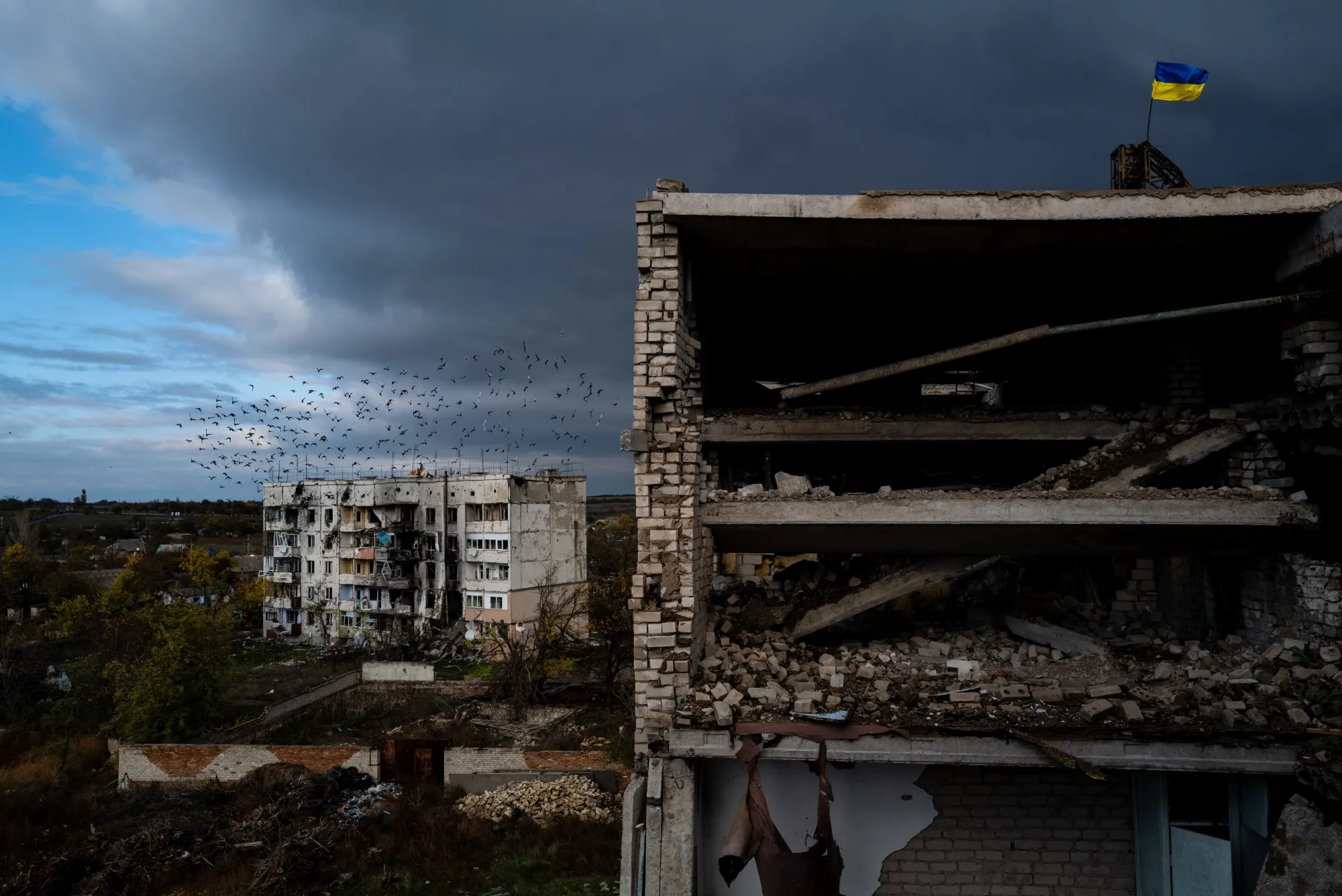 A destroyed apartment building&nbsp;in the&nbsp;village of Archangelske, Kherson Oblast, Ukraine.