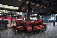 Chained up restaurant terrace seating in the Montmartre district in Paris on Nov. 24, 2020.