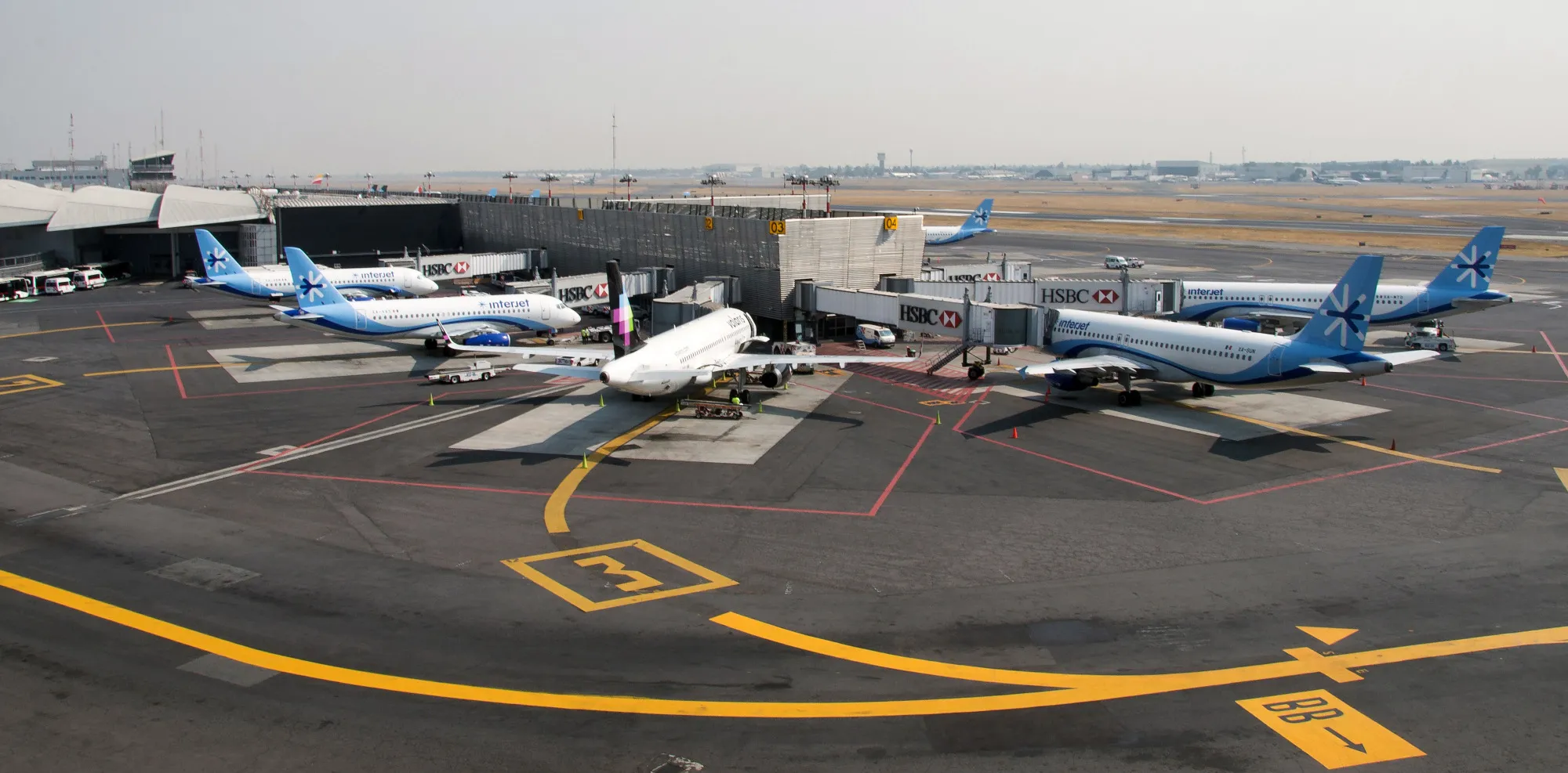 ABC Aerolineas SA de CV (Interjet) airplanes sit on the tarmac at Benito Juarez International Airport&nbsp;in Mexico City.