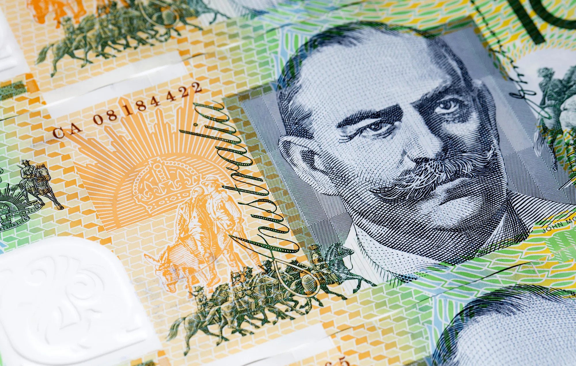 Australian one-hundred dollar banknotes.
