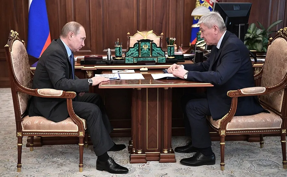 Vladimir Putin meets with&nbsp;Yury Chikhanchin. on March 11.&nbsp;