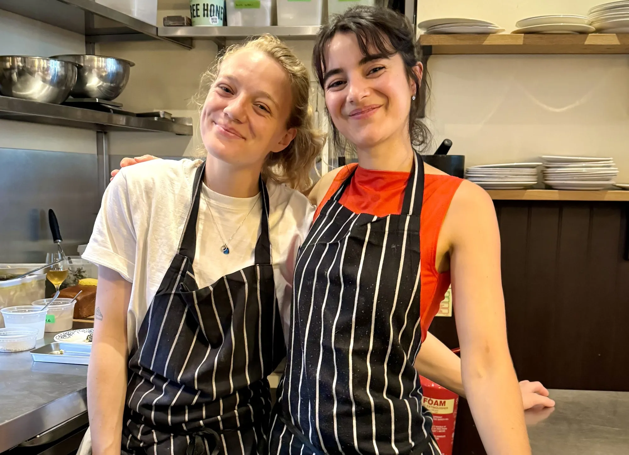Julie Hetyei and her friend Isabel Garcia during a collaboration at Cadet in Newington Green, June 2024