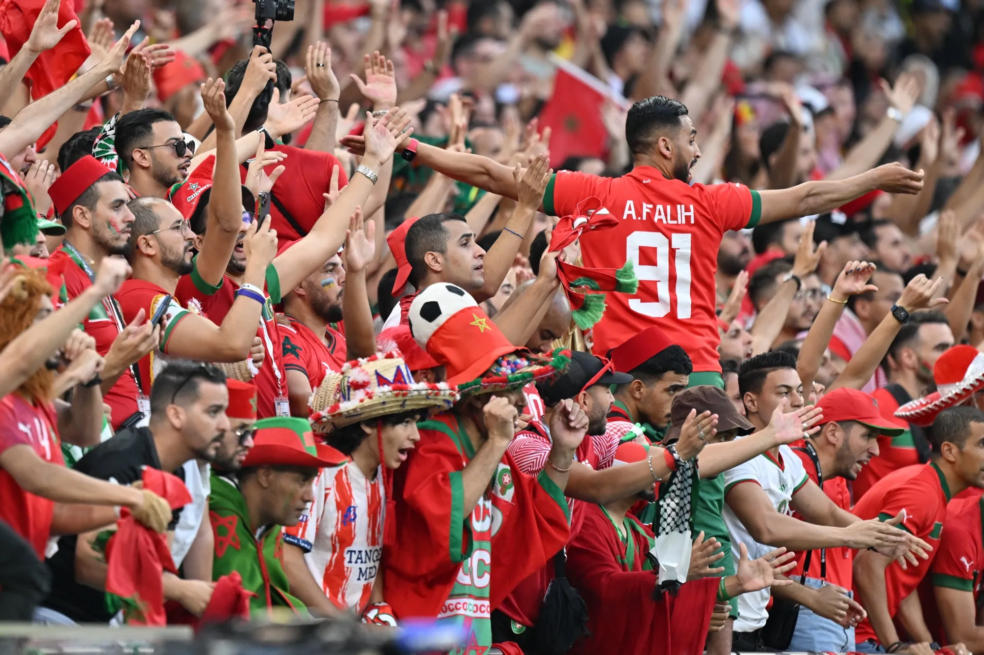 Fans during the FIFA World Cup match between Belgium and Morocco.