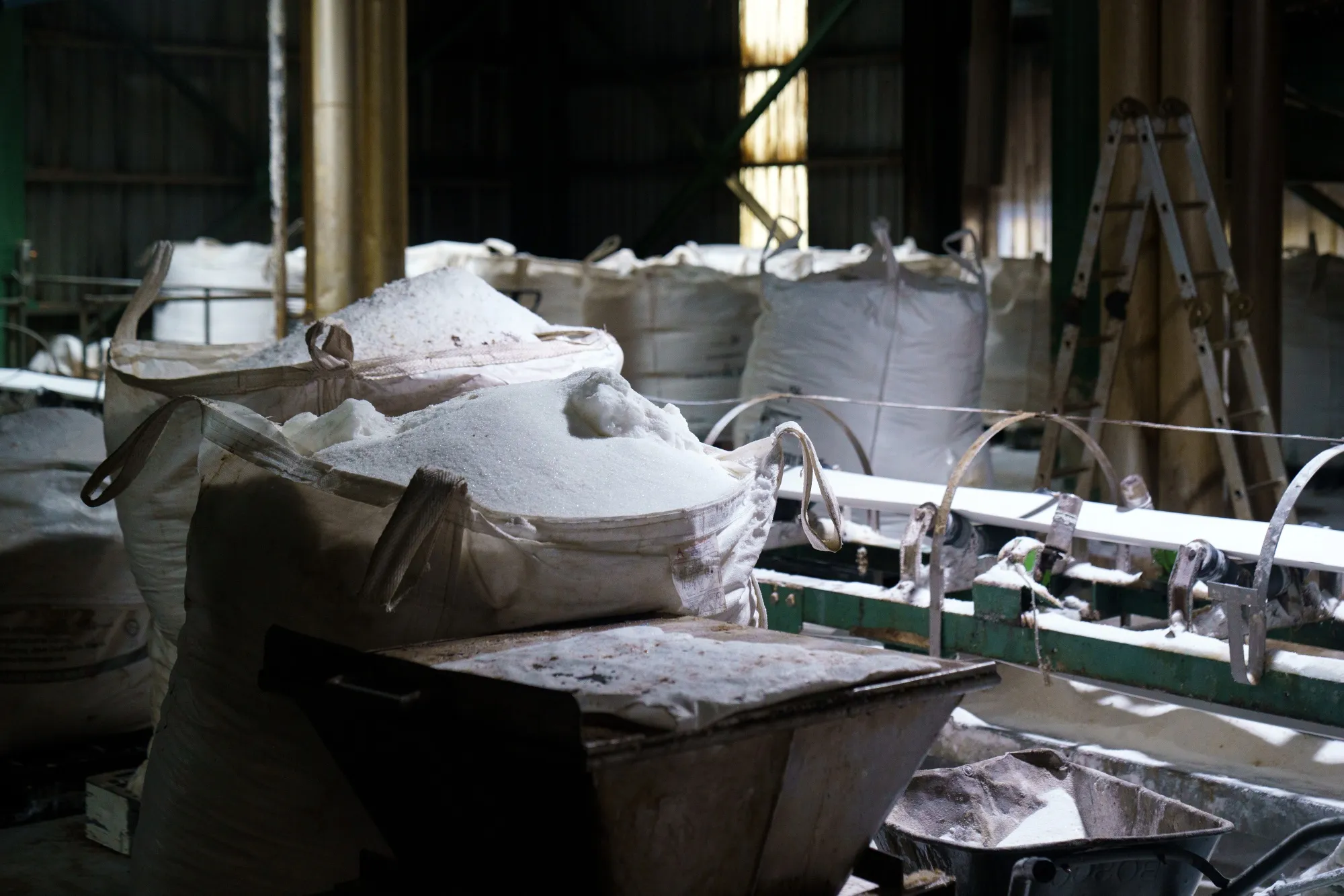 Bags of sugar in a processing facility in  Malaysia.