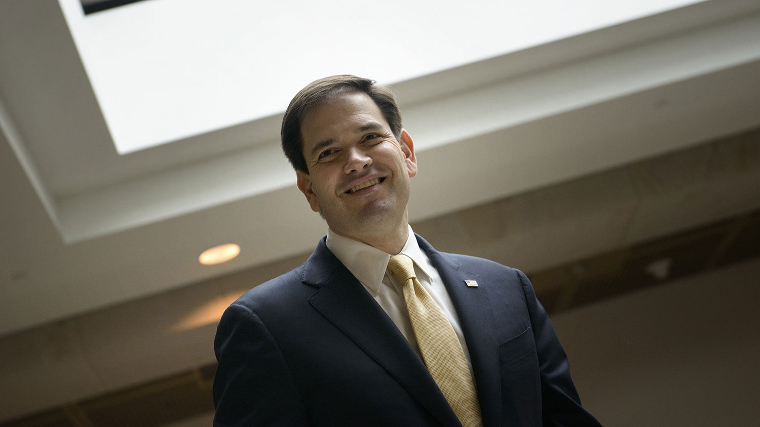 Senator Marco Rubio(R) ,R-FL, leaves after a meeting with US Secretary of State John Kerry and other Senators on Capitol Hill April 14, 2015 in Washington, DC.
