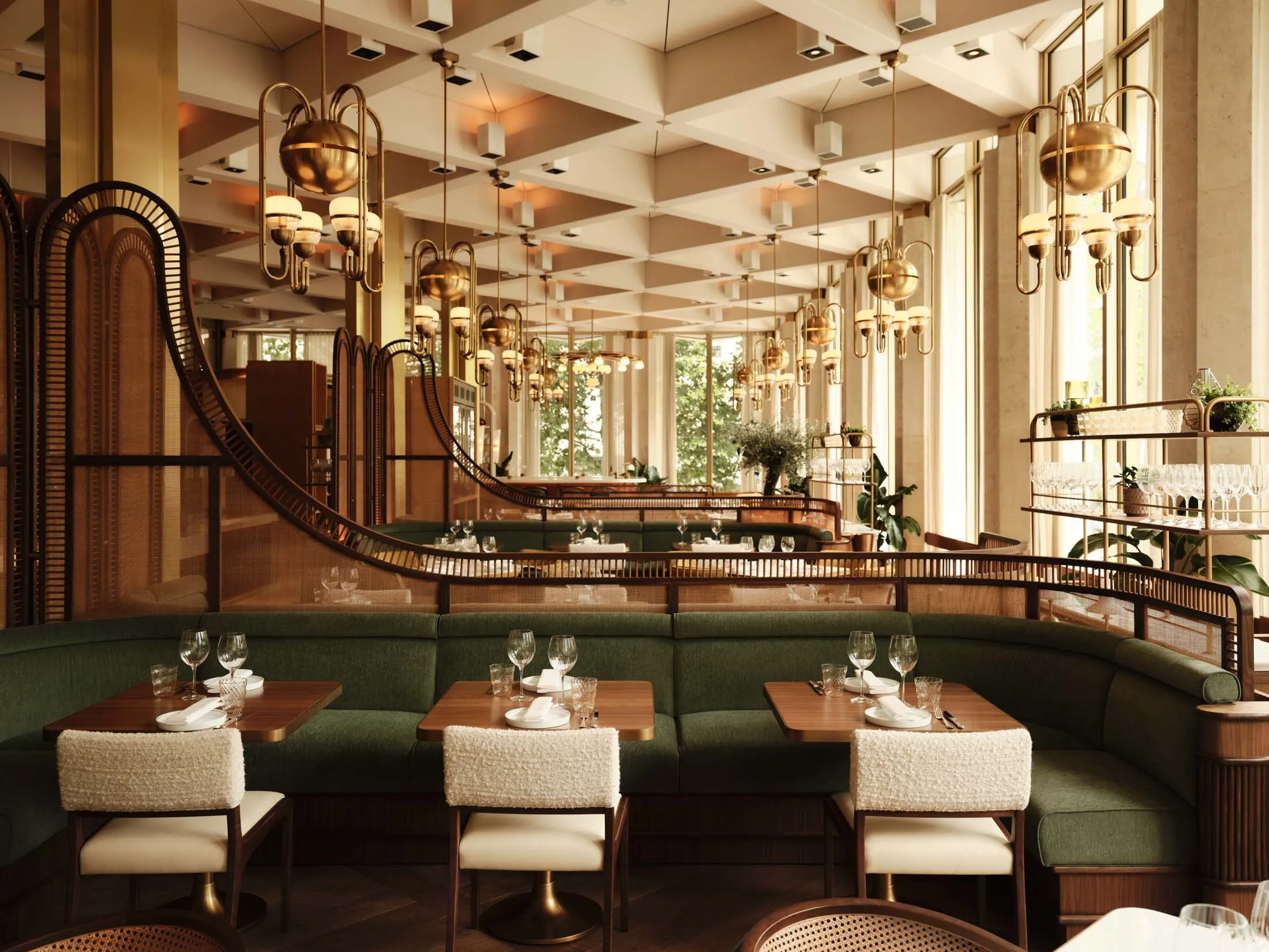 Serra, the Chancery’s all-day restaurant, retains the protected diagrid ceiling that appears throughout the hotel’s ground floor.