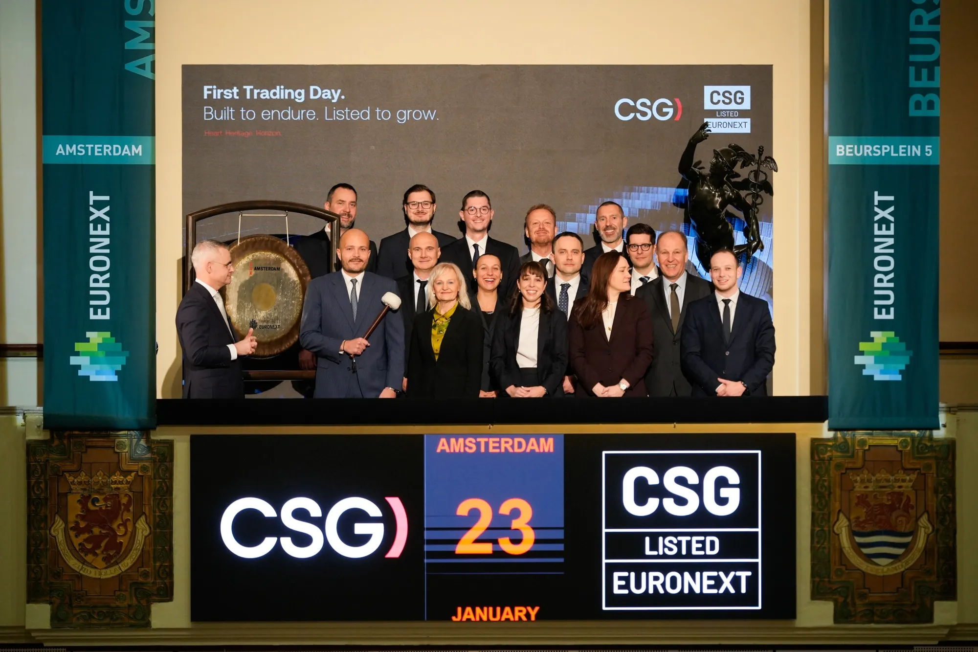 Michal Strnad, chairman of CSG NV, second left, during the listing of CSG NV at Euronext Amsterdam in January.