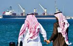 Shows an oil tanker at the port of Ras al-Khair, in Saudi Arabia,