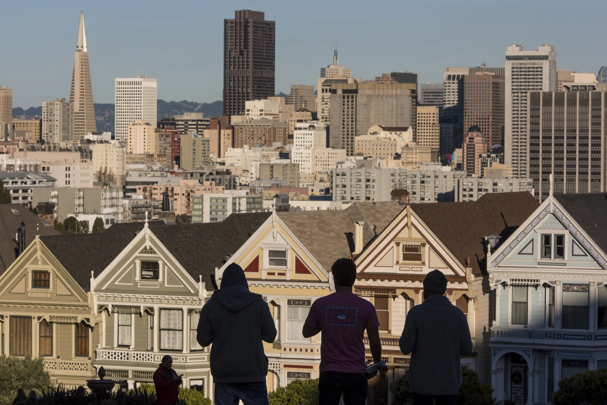 Homes and the downtown skyline in San Francisco.