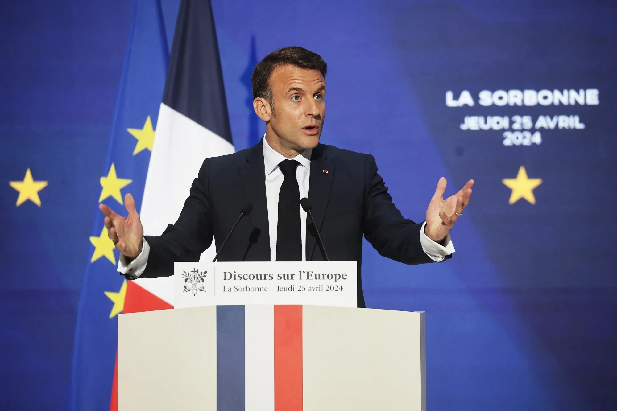 Emmanuel Macron at Sorbonne University in Paris on April 25.