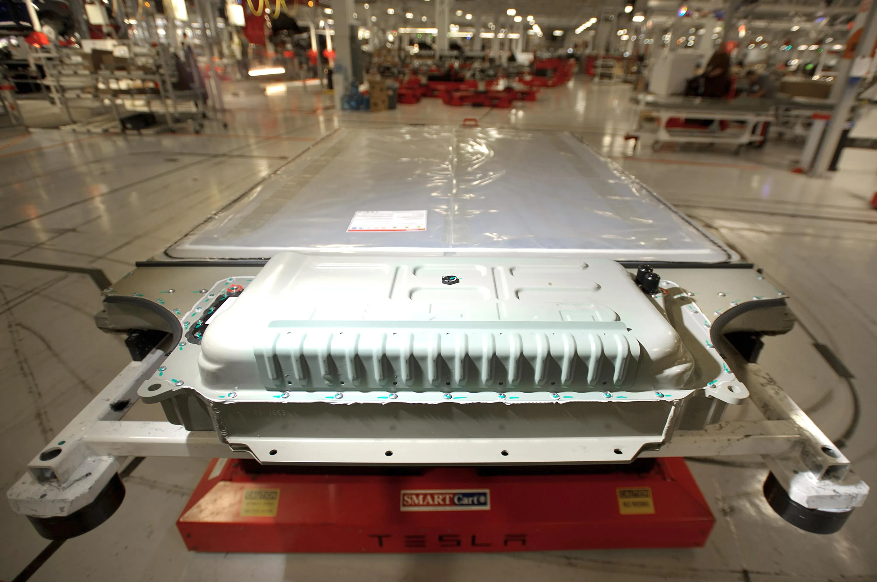 A Telsa Model S battery pack. Photographer: Noah Berger/Bloomberg