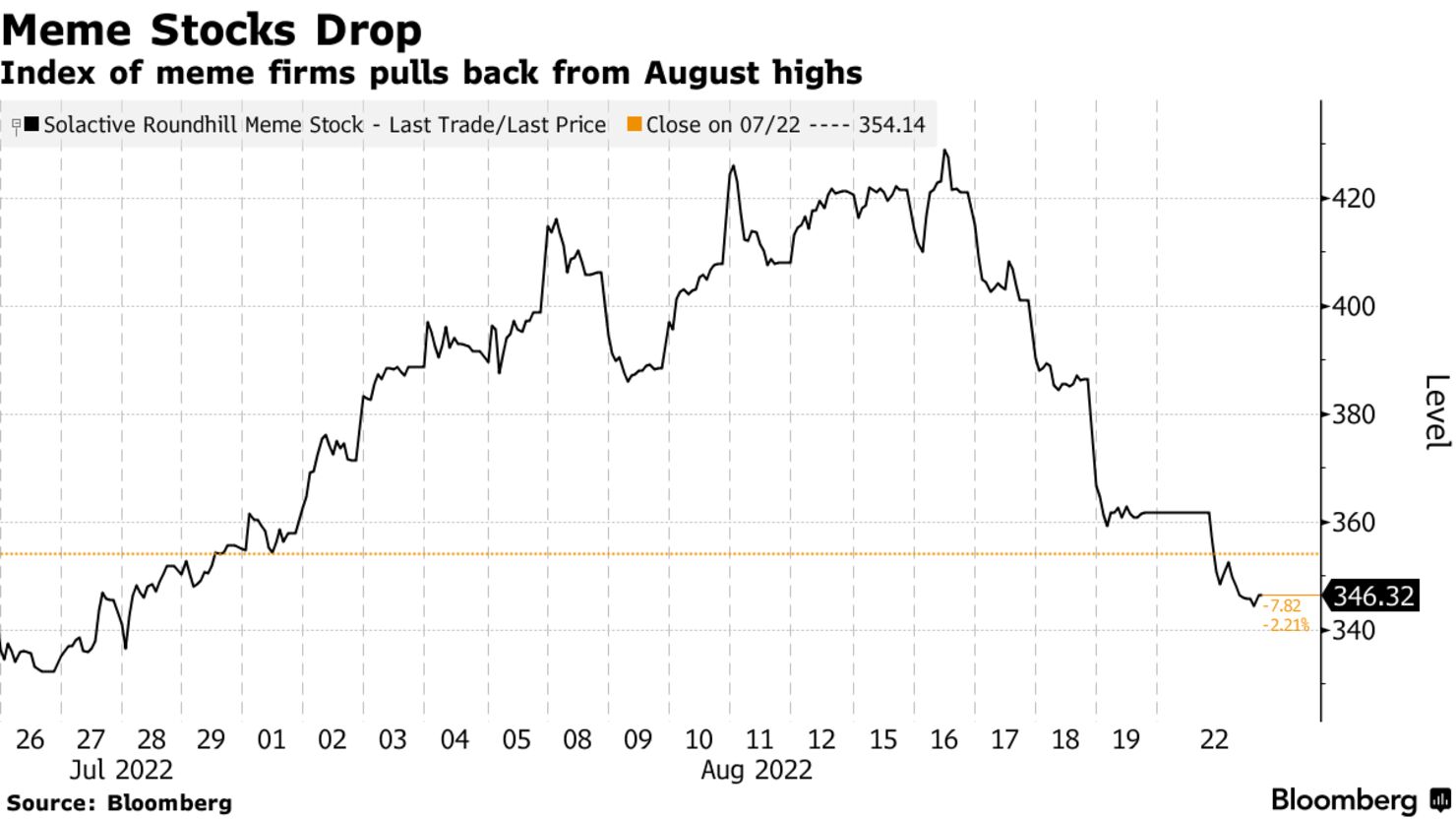 Index of meme firms pulls back from August highs