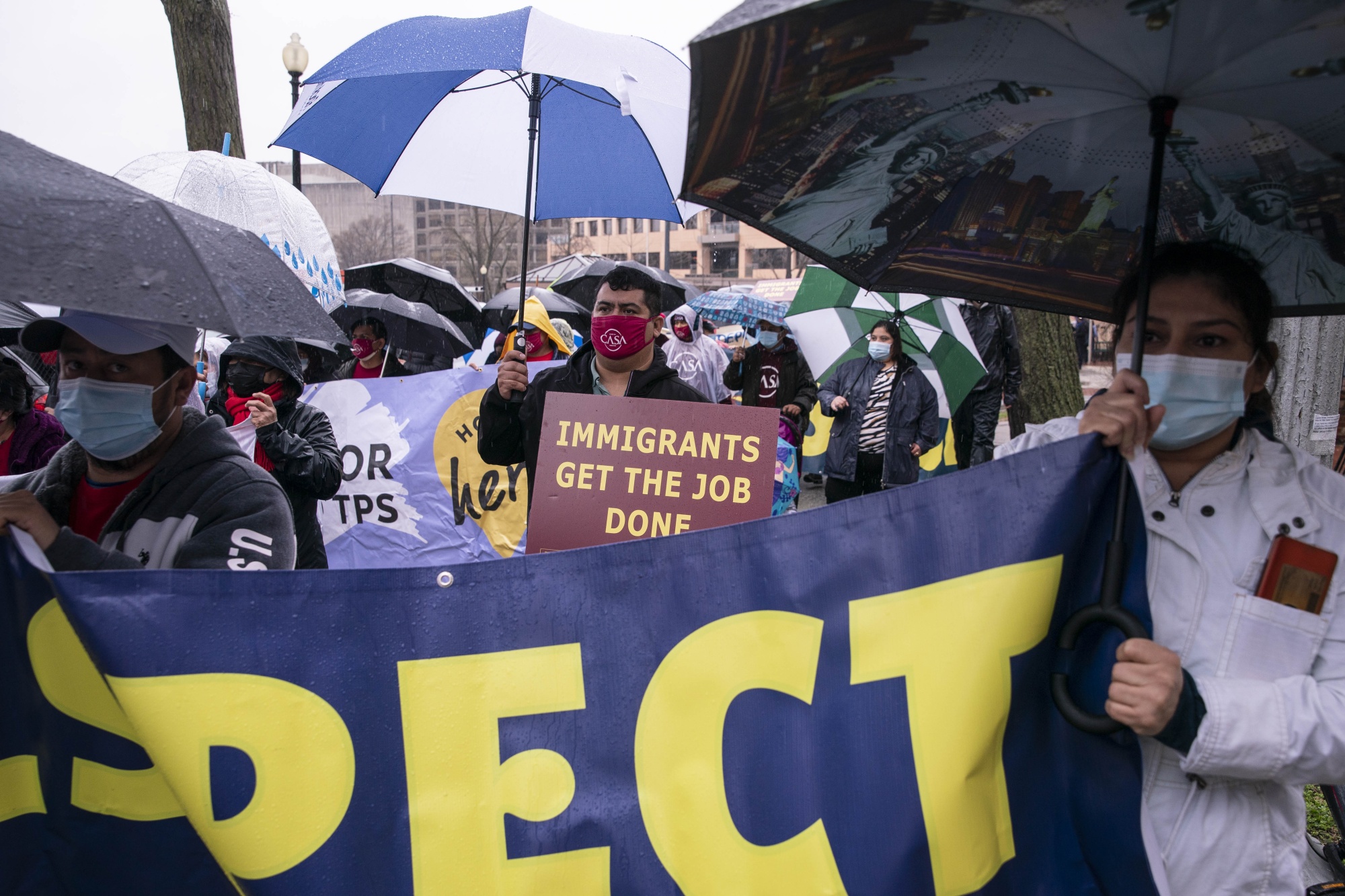 Protesters march in support of H.R. 6, the Dream and Promise Act, legislation that will provide a path to citizenship for people with temporary protected status, in Washington, D.C. on March 24.