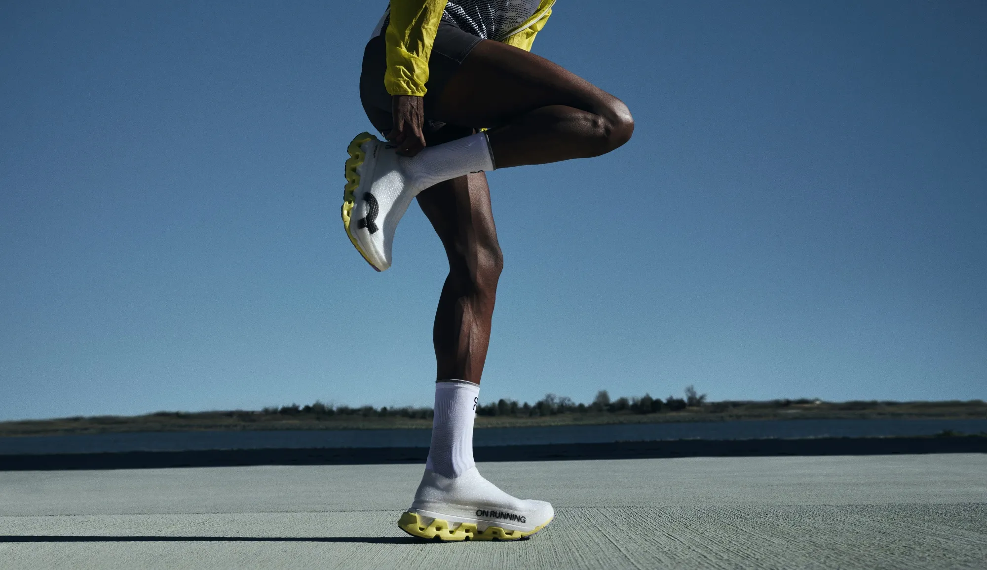Hellen Obiri wearing On’s Lightspray racing shoes.