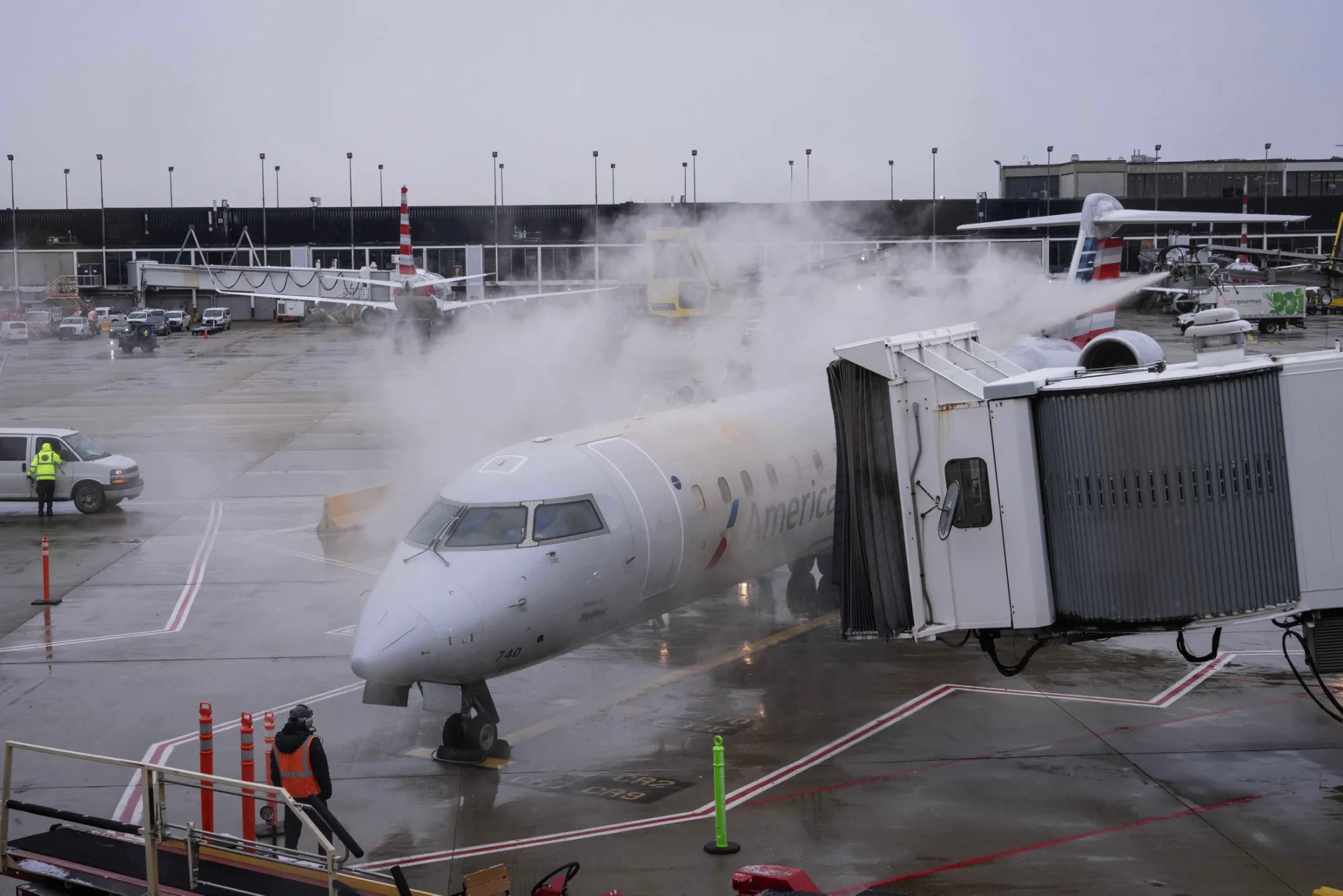 An aircraft is de-iced at Chicago O’Hare International Airport, on Nov. 9.