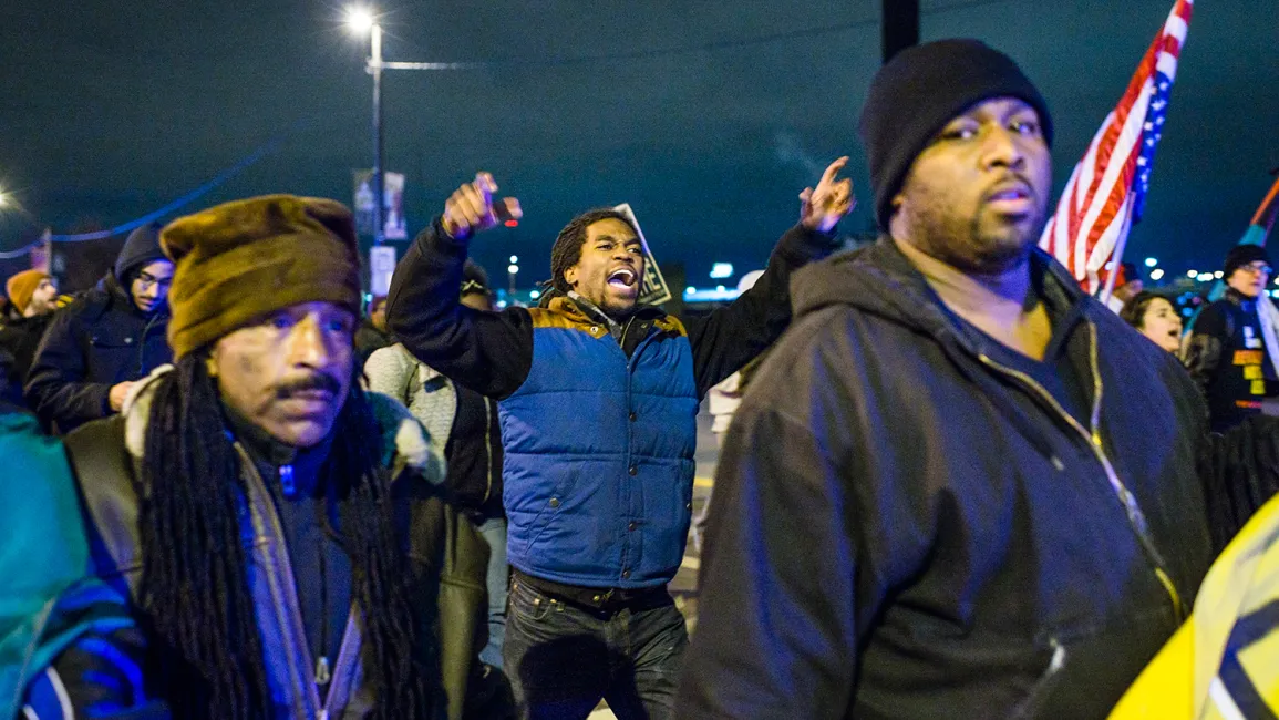 Demonstrators march on Dec. 29, 2015, in Cleveland, Ohio.

