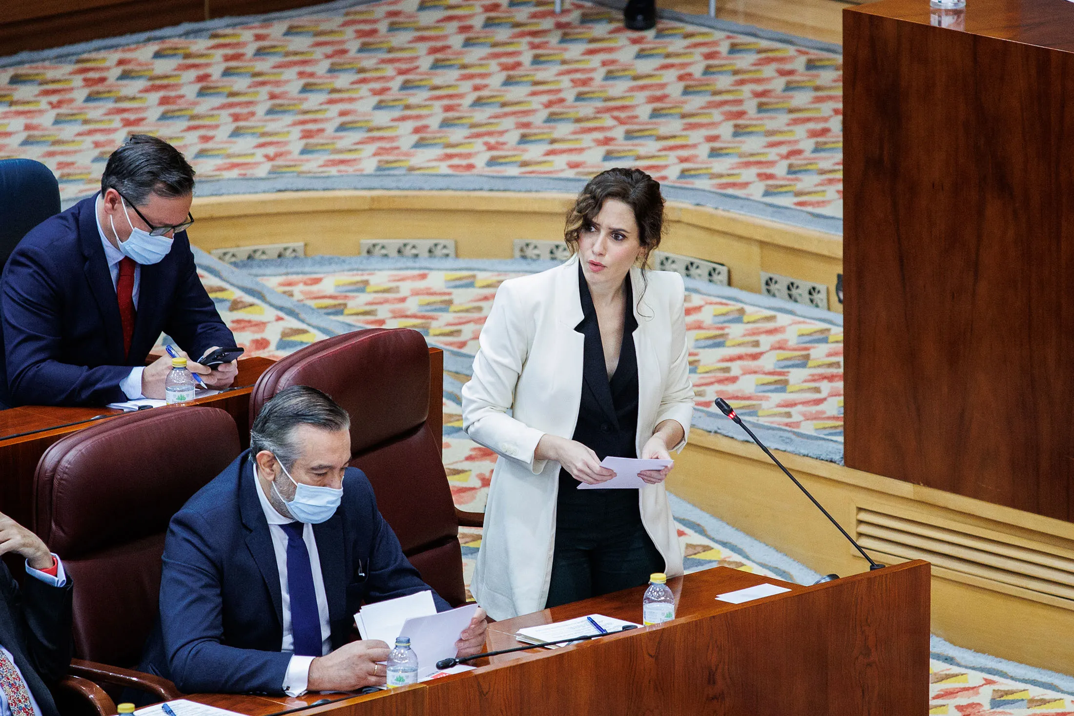 Isabel Diaz Ayuso speaks during a plenary session at the Assembly of Madrid, on Feb. 17.
