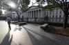 A pedestrian passes in front of the closed U.S. Treasury building in Washington D.C., U.S.