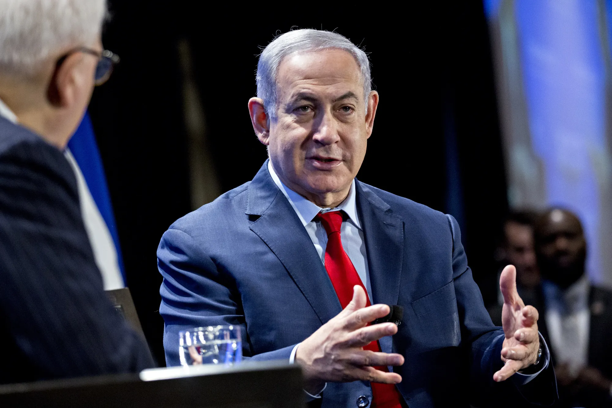 Benjamin Netanyahu, Israel's prime minister, speaks during an Economic Club of Washington conversation in Washington, D.C. on&nbsp;March 7.&nbsp;