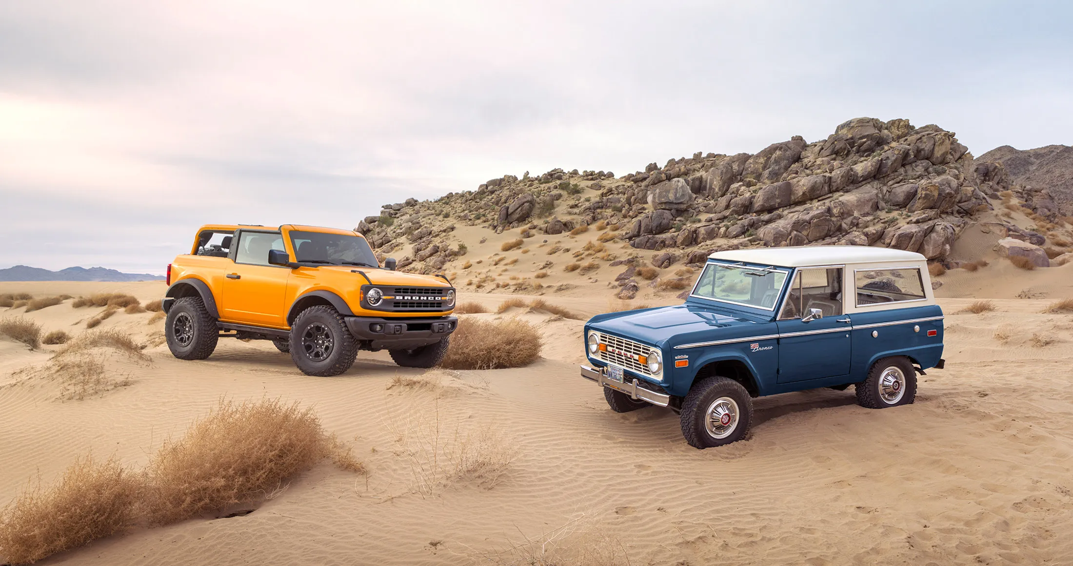 The revamped Ford Bronco alongside its predecessor