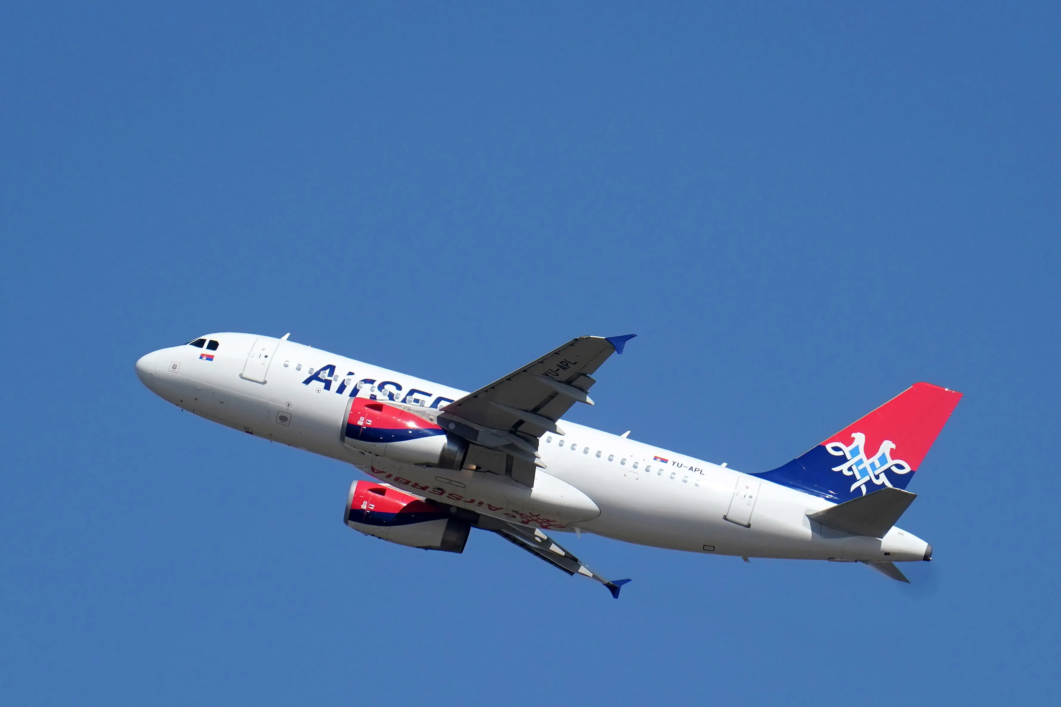 A passenger jet, operated by Air Serbia, takes off from Nikola Tesla airport in Belgrade.