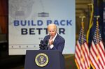 President Joe Biden gives a speech on his bipartisan infrastructure deal and Build Back Better agenda in Kearny, New Jersey, on October 25, 2021.