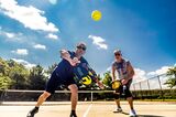 Two men play pickleball on Long Island