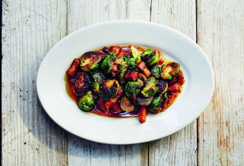 Gjelina's simple Brussels sprouts with bacon and dates.