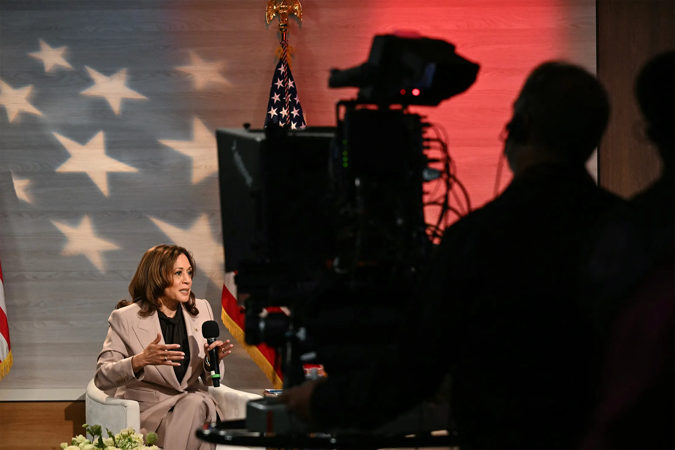 Kamala Harris speaks at an event in Philadelphia with the&nbsp;National Association of Black Journalists on Sept.&nbsp;17.&nbsp;