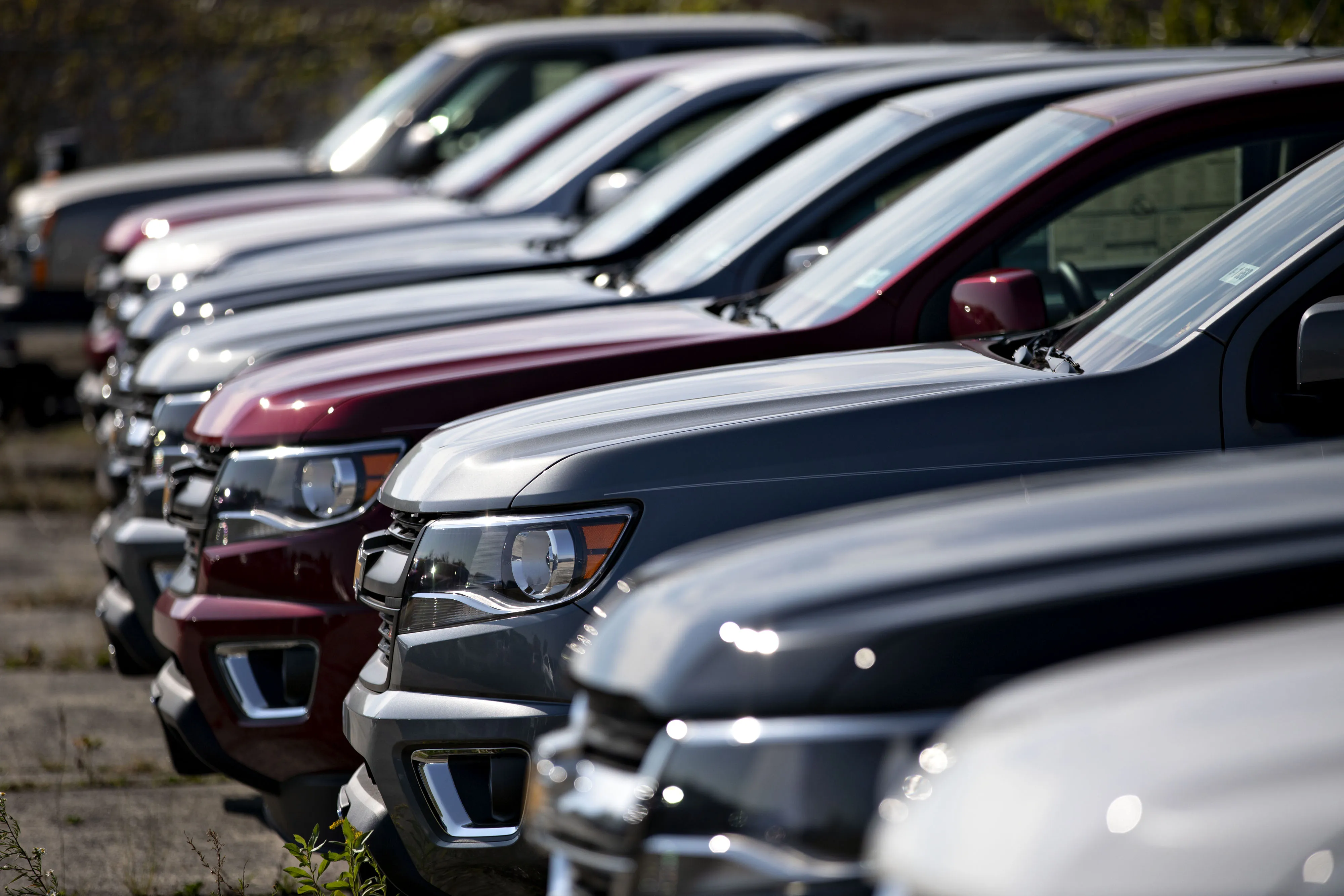 General Motors Co. Chevrolet Colorado trucks are displayed at a car dealership in Tinley Park, Illinois.