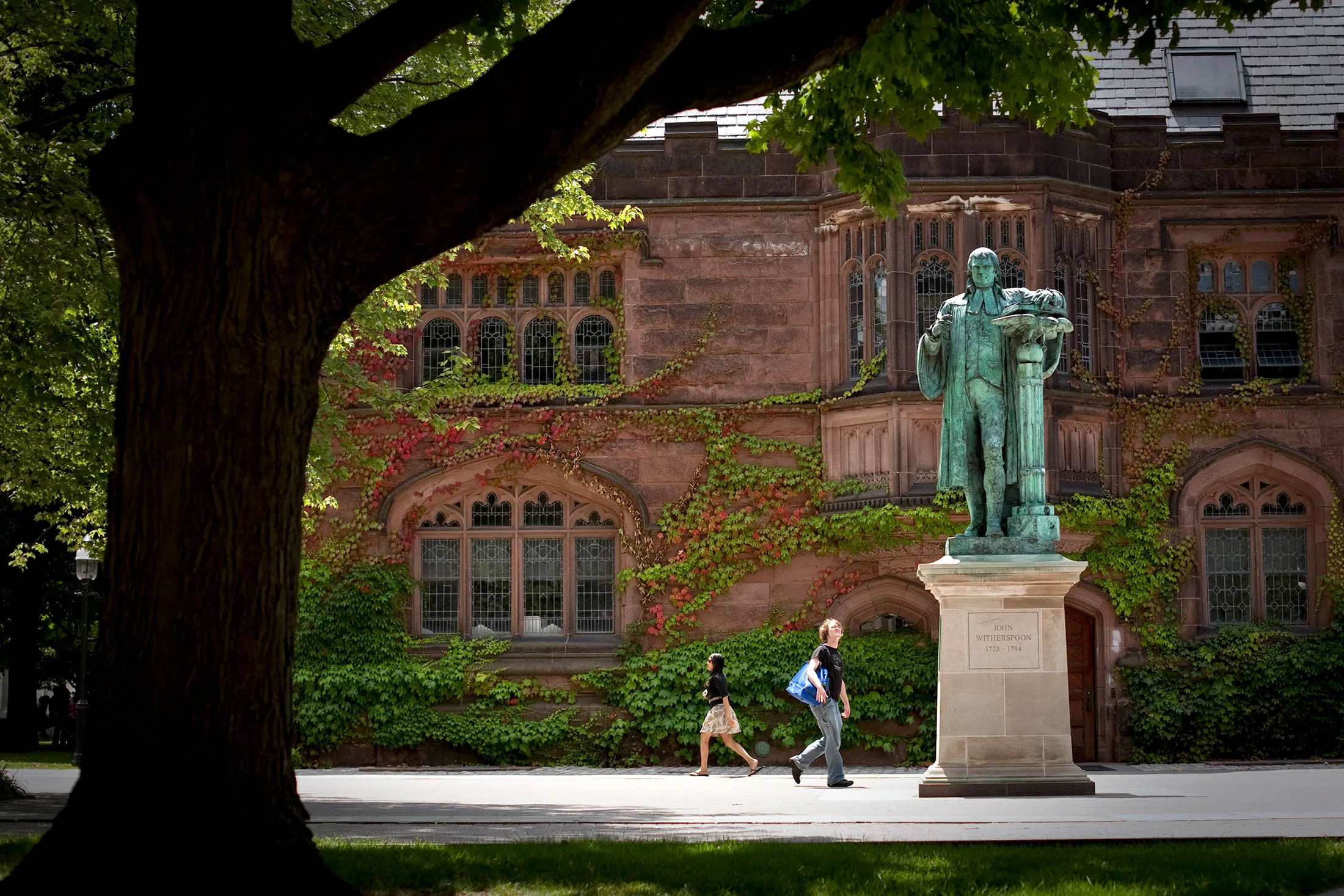 A statue of former Princeton University president John Witherspoon outside the East Pyne building on the Princeton University campus, New Jersey.
