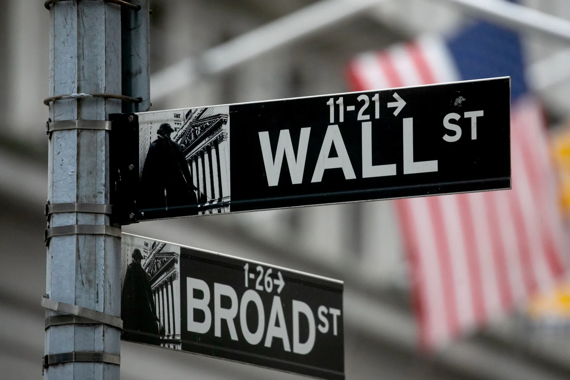 A Wall Street sign near the New York Stock Exchange.