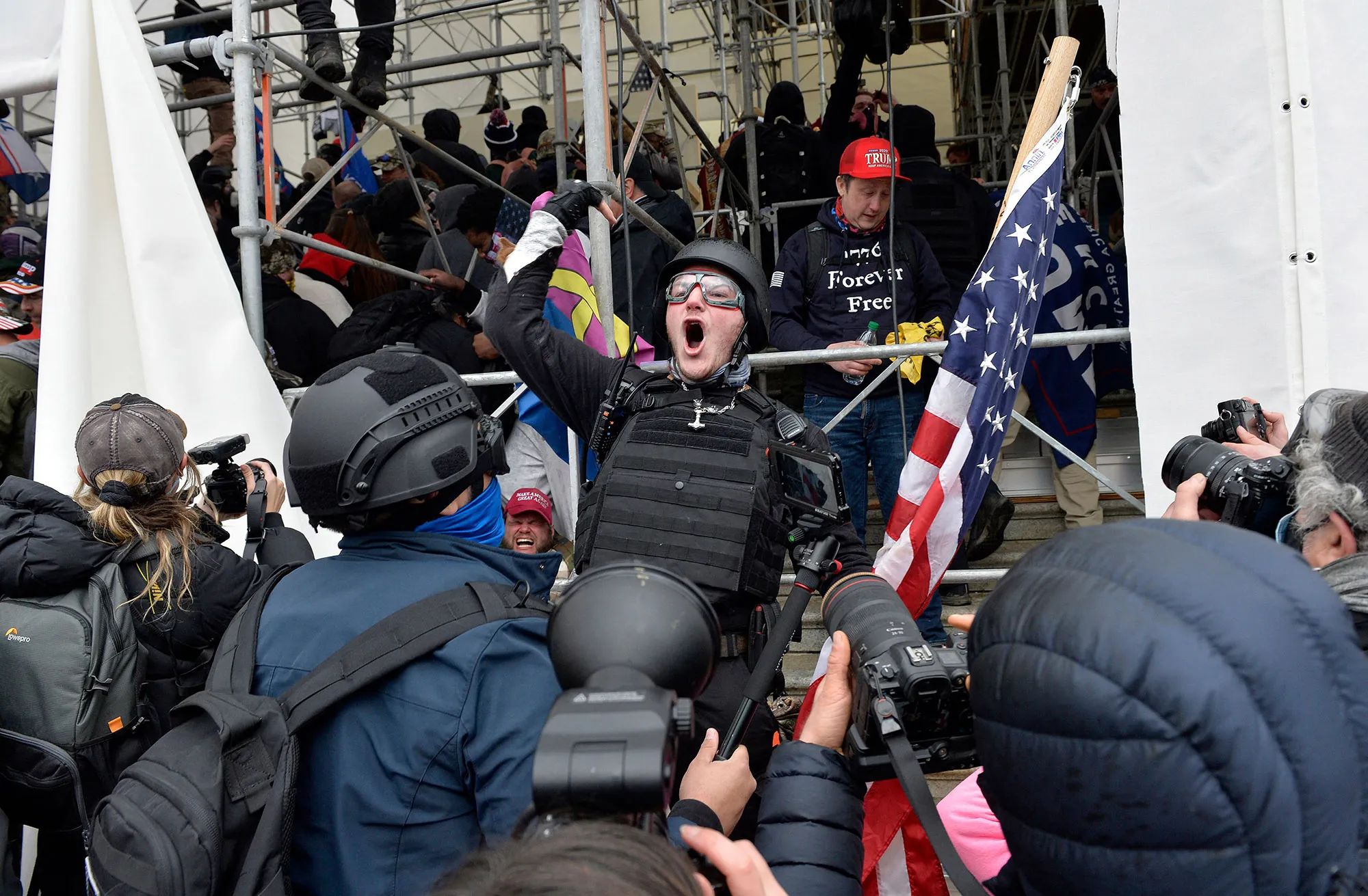 Trump supporters clash with police and security forces as they try to storm the US Capitol in Washington D.C, on Jan.&nbsp;6.&nbsp;