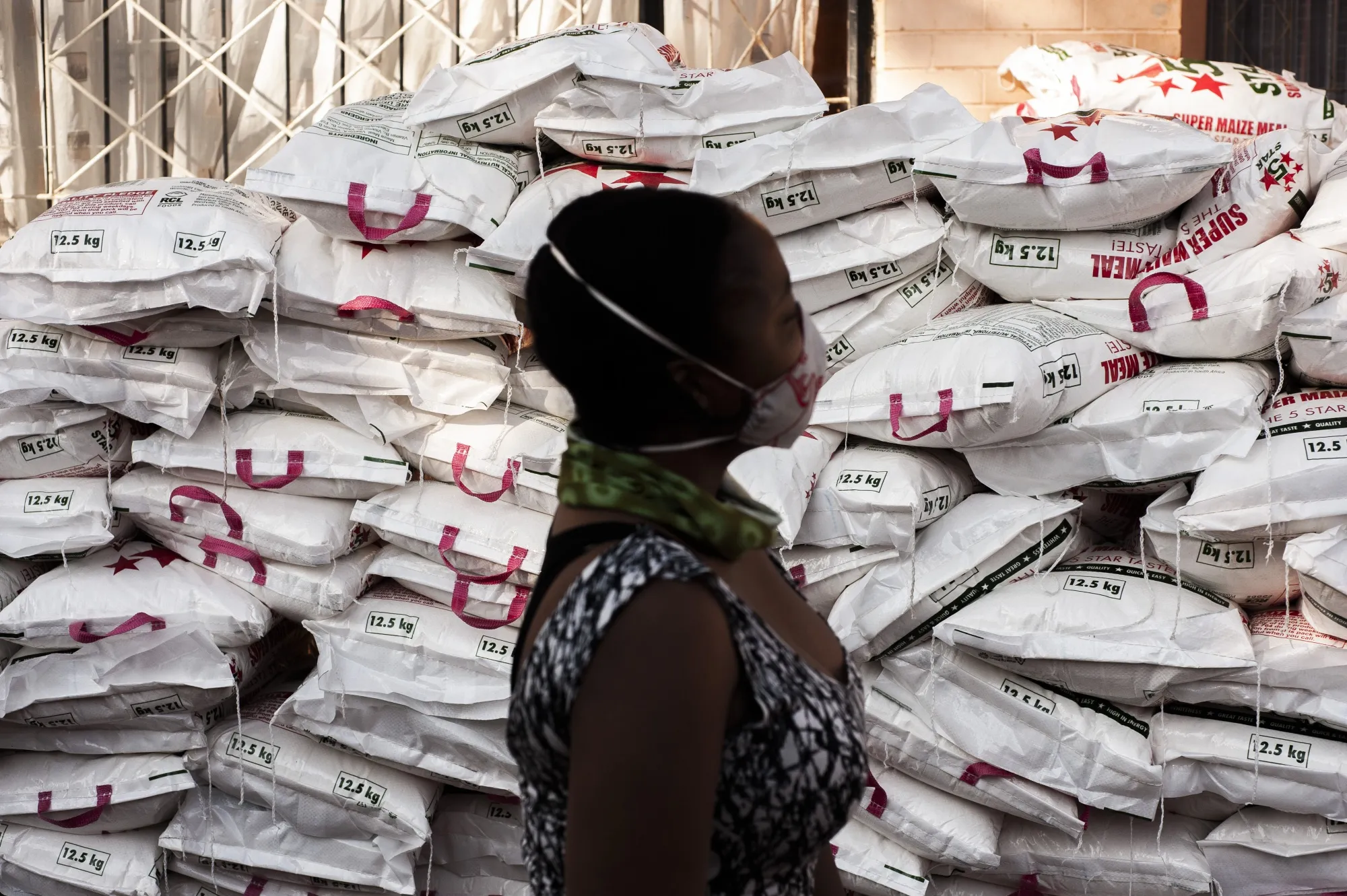 A resident at a food aid distribution point in Finetown, south of Johannesburg.