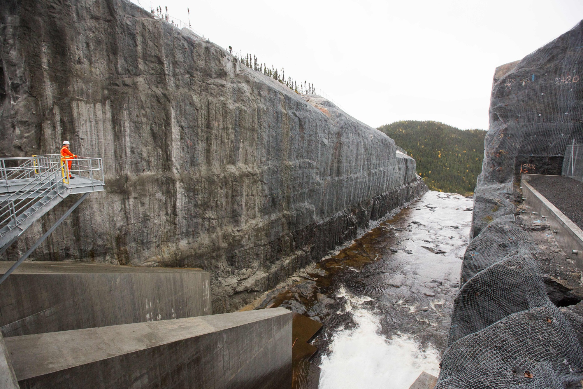 The spillway for Hydro-Quebec’s Romaine 3 hydroelectric dam in the Côte-Nord Administrative Region of&nbsp;Canada.