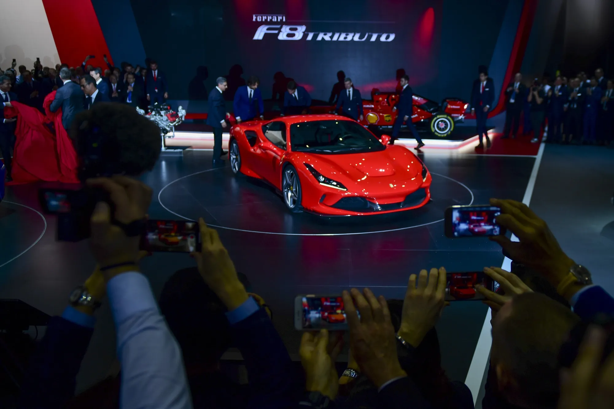 The Ferrari NV F8 Tributo in Geneva in 2019.