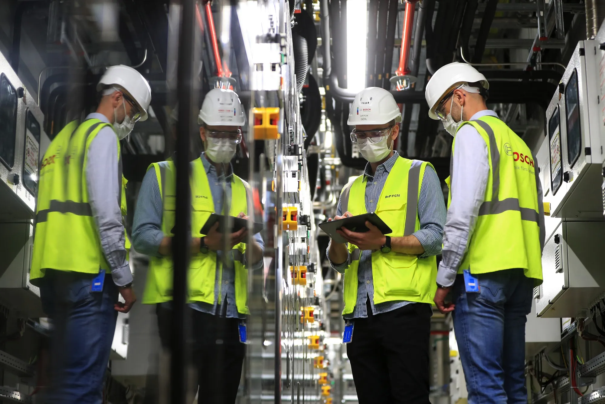 Workers at a semiconductor fabrication (fab) plant&nbsp;in Dresden, Germany, May 31.