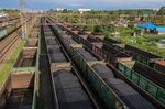 Coal in freight wagons ahead of shipping near Mezhdurechensk, Russia.